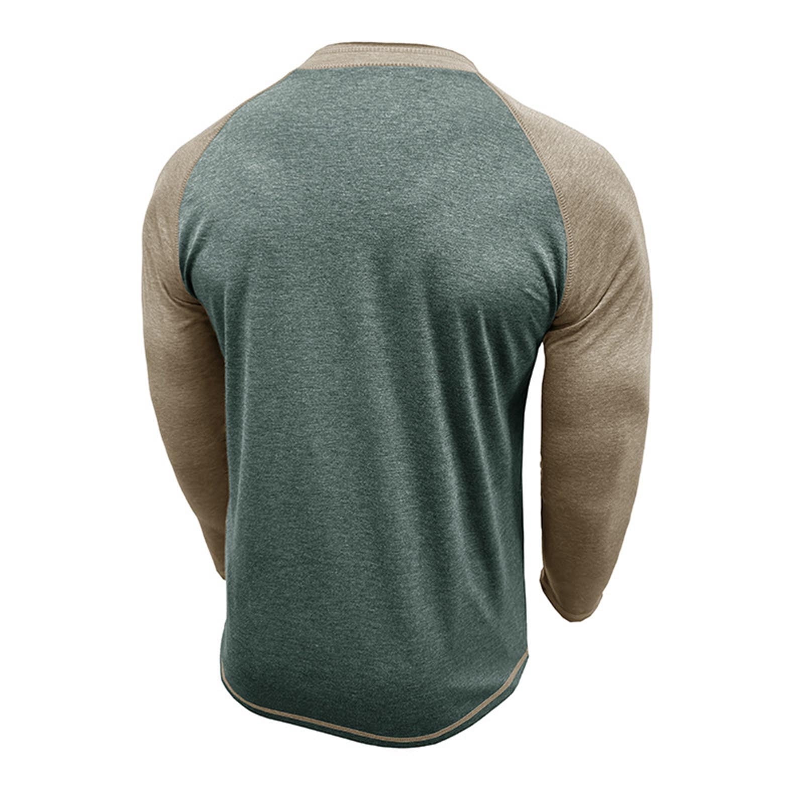 Feancey Cotton Henley Shirts for Men Raglan Long Sleeve Button Up Tshirt Color Block Fashion Baseball T-Shirts Slim Fit Casual Gym Muscle Tees Army Green XL