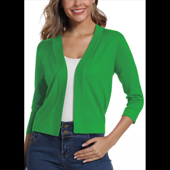 Suéter Tipo Cárdigan Corto de 3/4 para Mujer, Elegante, Color Verde, Talla M