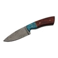 thumbnail image 2 of Damascus Steel Blade Hunting Knife | 9" Overall Wood Turquoise Skinner + Sheath, 2 of 2