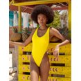 thumbnail image 4 of RELLECIGA Women's Yellow High Cut Low Back One Piece Thong Swimsuit Low Neck Sexy Bathing Suit Monokini Thong One Piece Swimwear, 4 of 6
