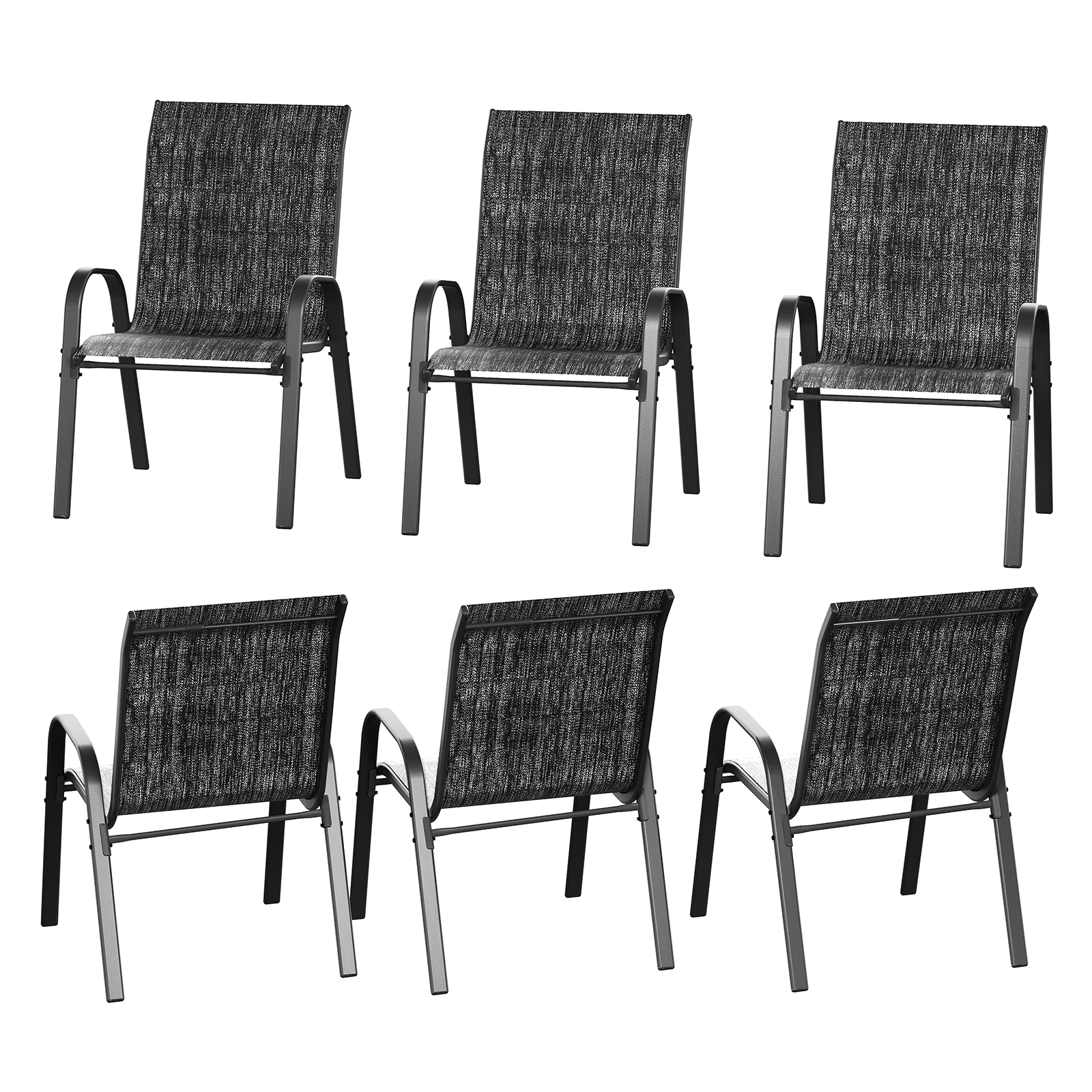 ELPOSUN Patio Chairs Set of 6, Breathable Garden Outdoor Furniture for Backyard Deck,Outdoor Stackable Dining Chairs for All Weather, Dark Grey