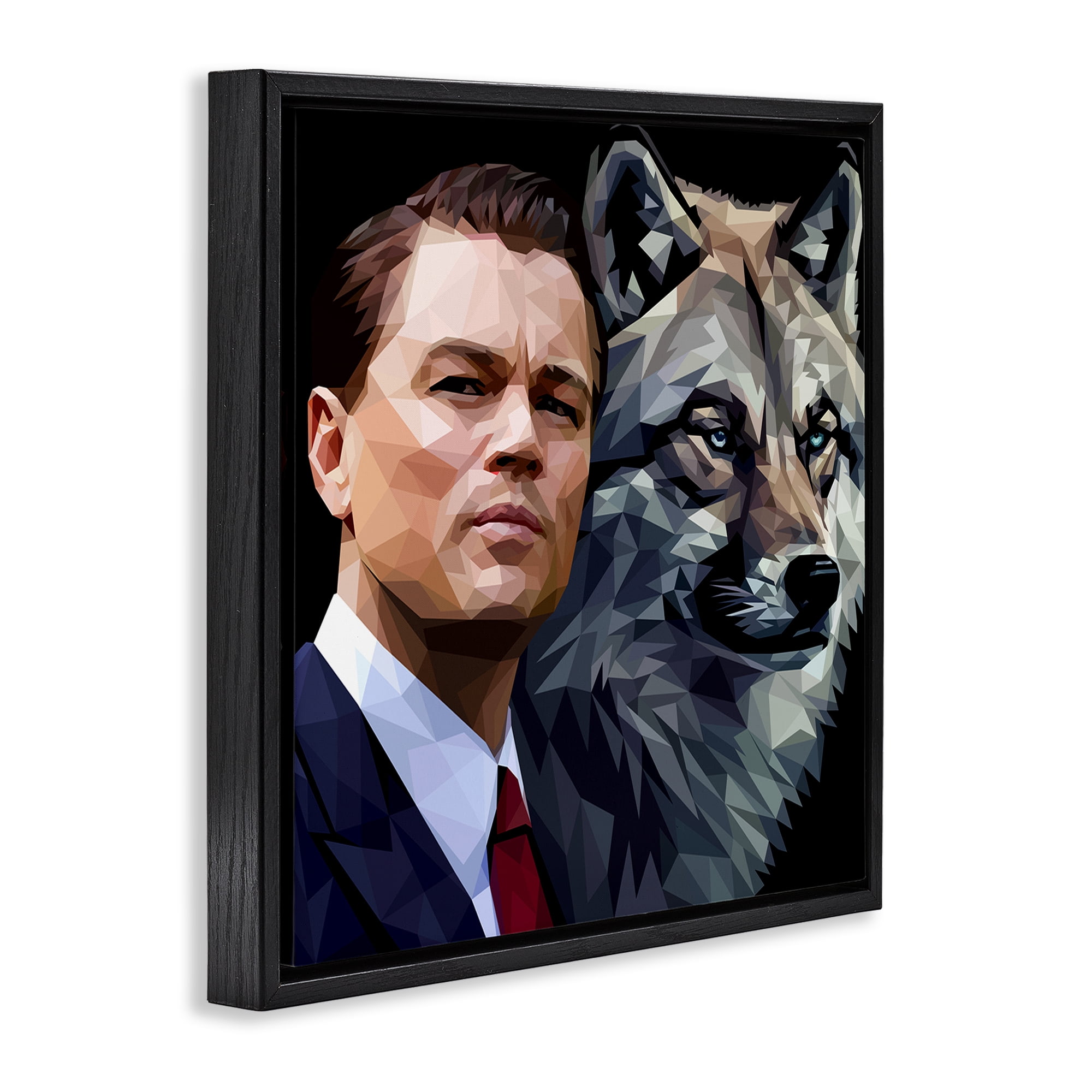 Stupell Industries Leonardo with Wolf People Painting Black Floater Framed Canvas Art Print Wall Art, 18 x 18