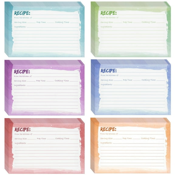 Juvale Recipe Cards - 4 x 6-Inch, Watercolor, 60-Pack - Double-Sided Cardstock & Color Coded Recipe Cards for Kitchen Organization & Cooking
