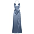 thumbnail image 4 of Blmnix Bodycon Dress for Women Satin Dress Prom Sexy Dresses Dresses Maxi Halter Blue Sleeveless Adjustable Strap Summer Dresses Casual XXL, 4 of 5