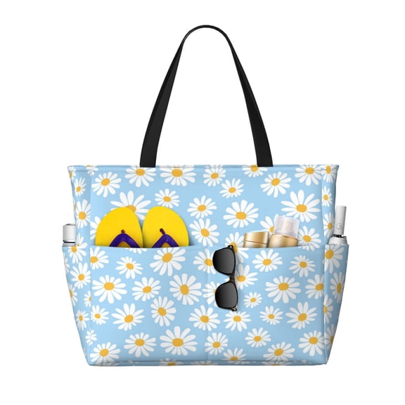 Kdxio Floral Daisy for Beach Bag for Women Large Beach Tote Bag Waterproof Sandproof Swim Bag with Zipper Pockets Beach Vacation Travel