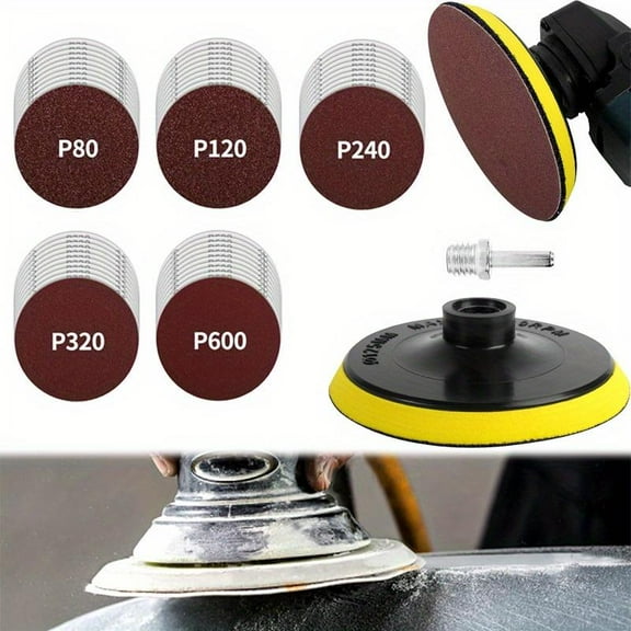 50pcs Sanding Discs With 5 Inch Hook And Loop Backing Pad,angle Grinder Attachments With 5/8-11 Threads,sanding Pad For Wood Buffing Polishing(80/120/240/320/600 Grit),