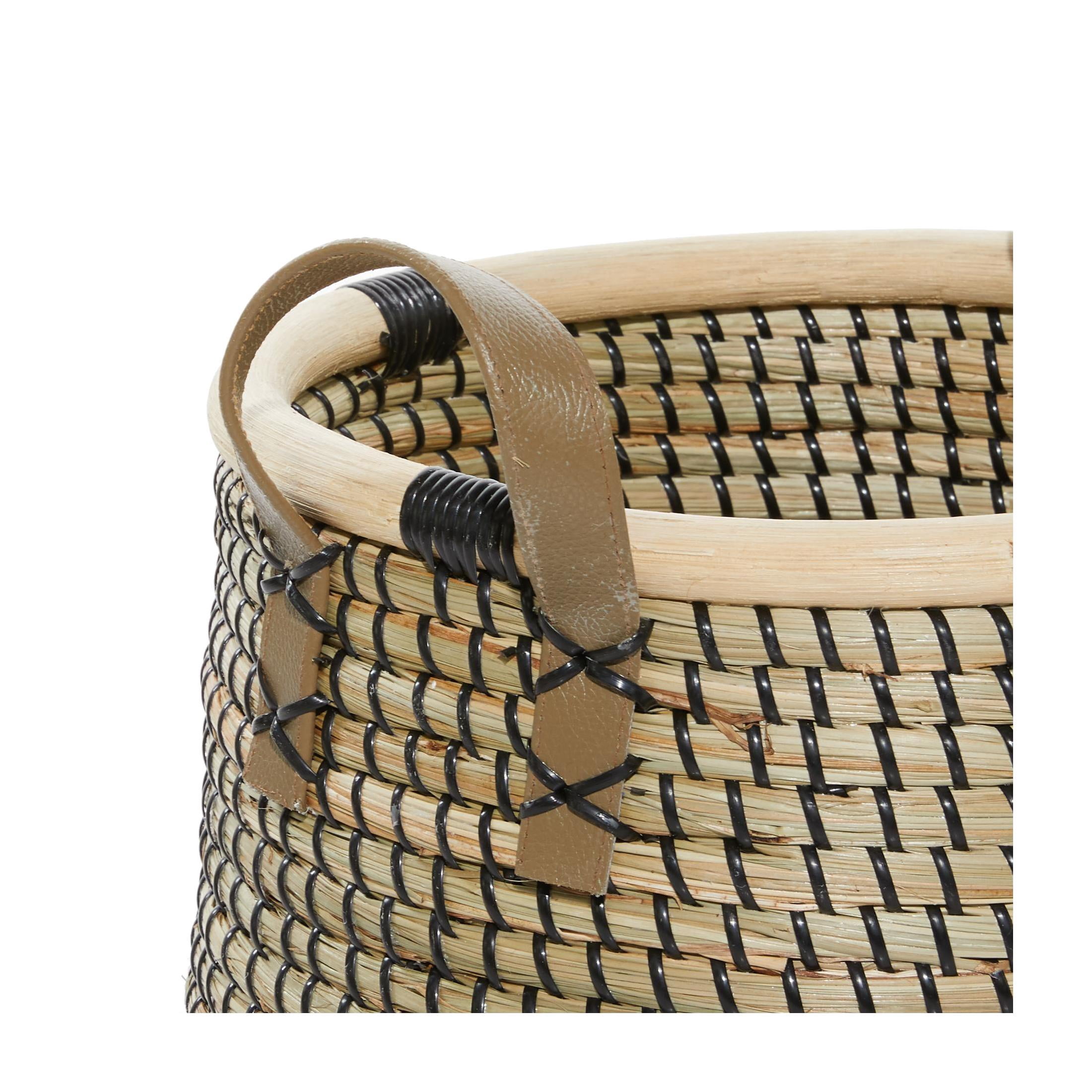 DecMode 13", 18"W Brown Banana Leaf Handmade Storage Basket with Handles, 2-Pieces