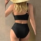 thumbnail image 4 of Conjunto de Bikini de Cintura Alta para Mujeres Color Sólido Alto Corte de una Pieza Traje de Baño, Traje de Surf Deportivo con Almohadillas Extraíbles para la Playa, 4 of 4