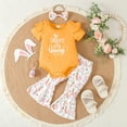 thumbnail image 2 of MIASHUI Easter Baby Girls Clothes Outfits Ruffle Short Sleeve Romper Flare Pants Headband Set,Orange,3-6 Months, 2 of 8
