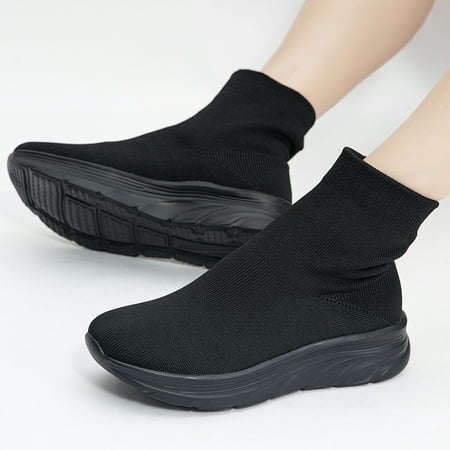 

Women‘s Casual Sneakers Breathable High Top Socks Shoes Thick Bottom Increased Black Sports Shoes