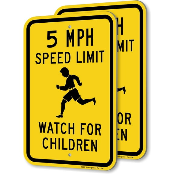 16 x 12 inch “5 MPH Speed Limit - Watch for Children” Metal Sign, 63 mil Laminated Rustproof Aluminum, Black and Yellow