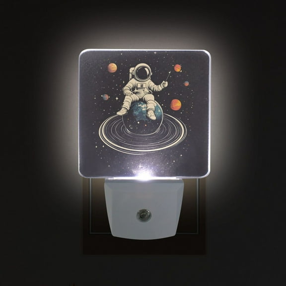 Yayeee LED Night Light for The Home Plug in With Light Sensors 2 Pack, Black Astronaut Space
