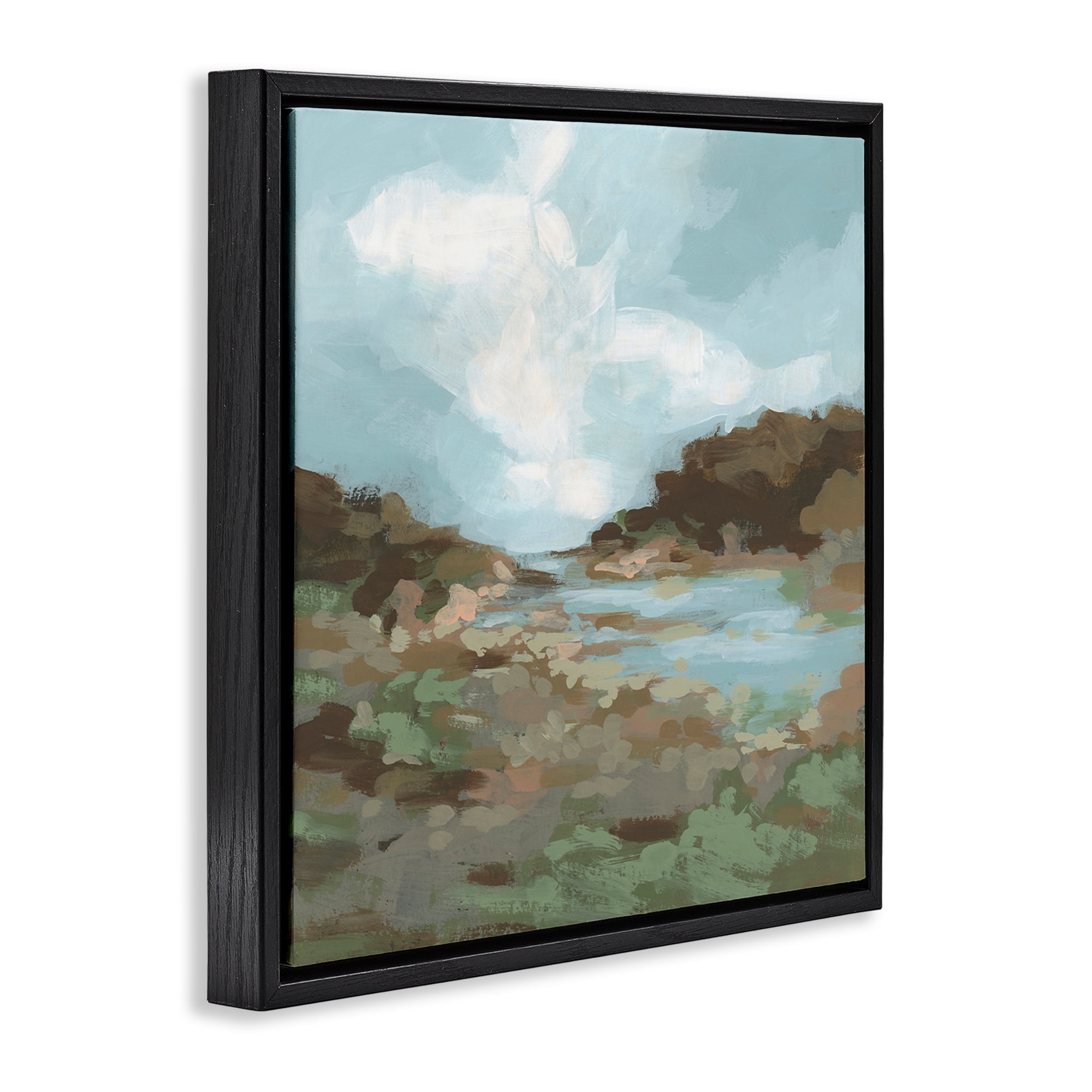 Stupell Industries Natural Creek Terrain Landscape & Nature Painting Black Floater Framed Canvas Art Print Wall Art, 25 x 25