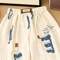 thumbnail image 3 of Gubotare Toddler Boys Girls Linen Pants 2 Pack Kids Wide Leg Harem Pants Cotton Elastics Waist Summer Fall Long Trousers 1T 2T (Blue,1-2 Years), 3 of 4