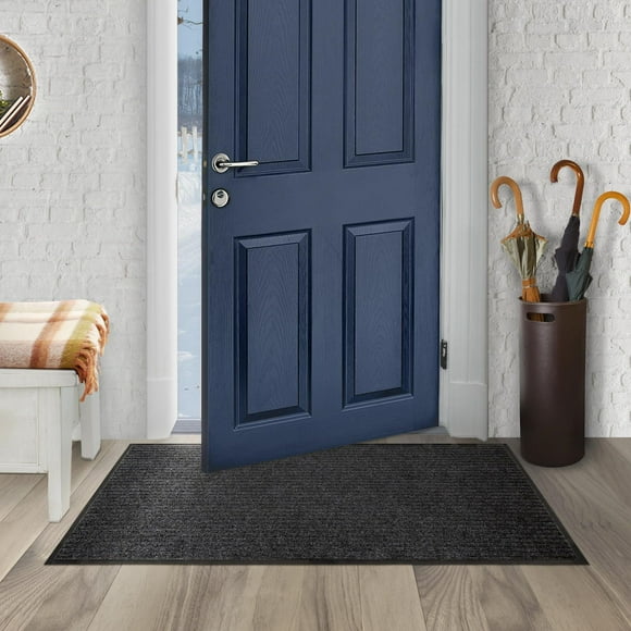 Mainstays 2 ft. x 4 ft. Platinum Needlepunch Charcoal Doormat with Vinyl Backing, 2-ft x 4-ft Indoor/Outdoor