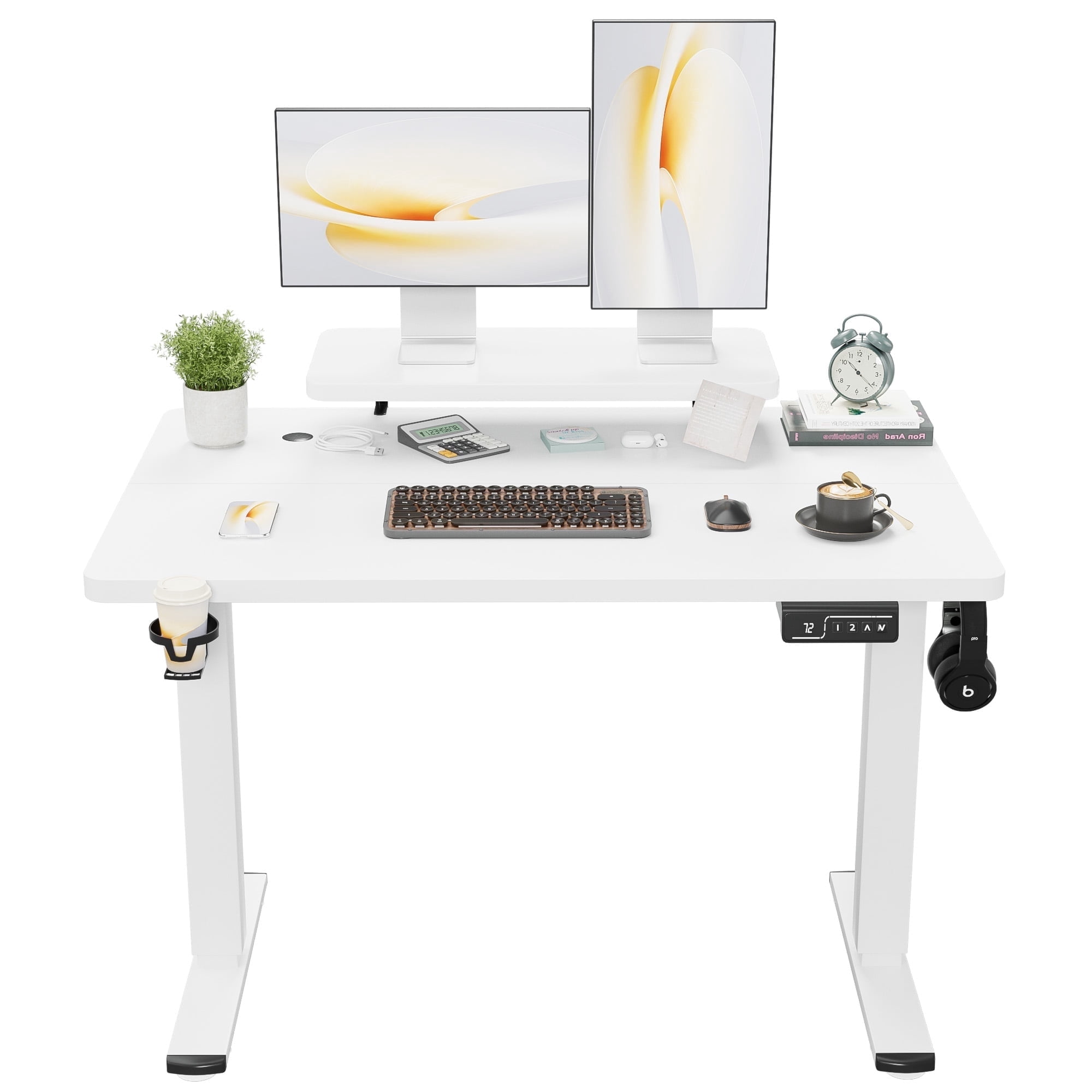 Homall 47" Wide Home Office Electric Height Adjustable Standing Desk Lifting Range 28~46" Computer Desk with Monitor Stand,White