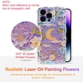 thumbnail image 2 of SHIQI-Case for iPhone 15 Pro, Colorful Retro Oil Painting Flower Moon Pattern Laser Cute Curly Wave Edge Exquisite Phone Cover Stylish Durable TPU Protective Case for Girls Women - Purple White, 2 of 4