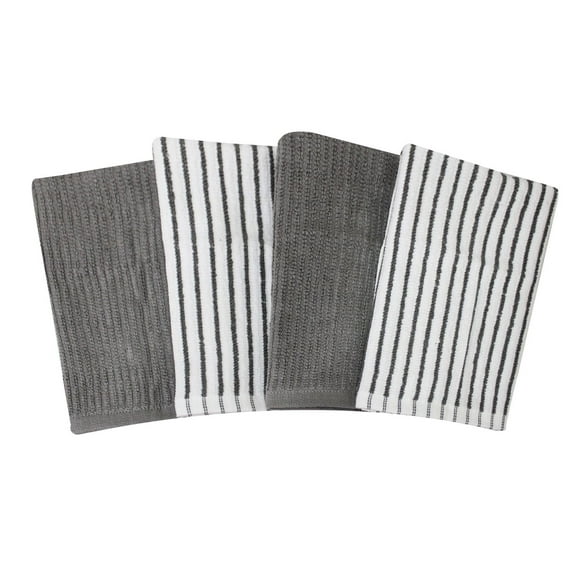 Hometrends Bar Mop Kitchen Towel 4 pack, 100% Cotton, Grey