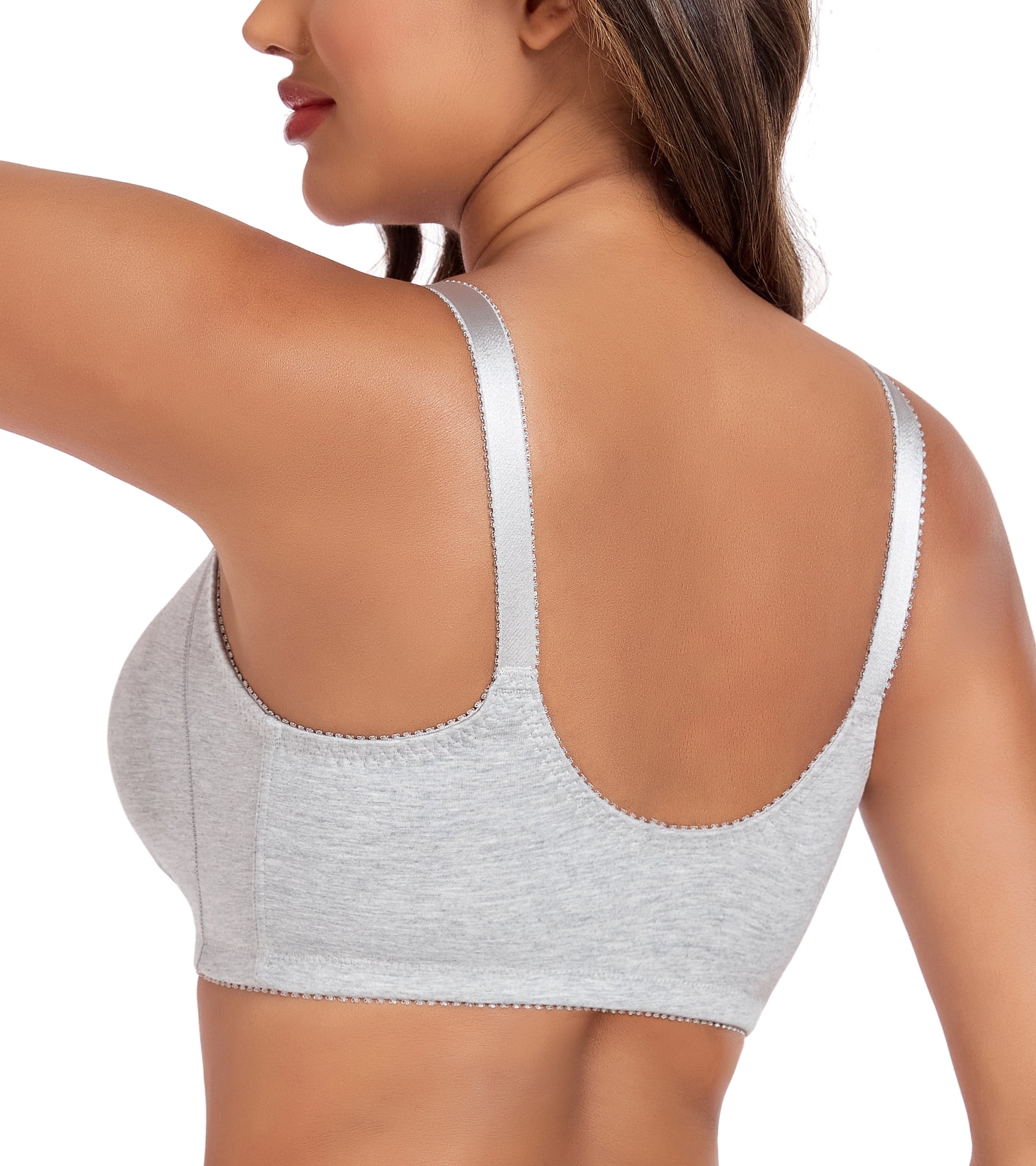 Exerin Women's Front Closure Bras Wireless Comfort Unlined Full Coverage Cotton Bra(38C,Grey)