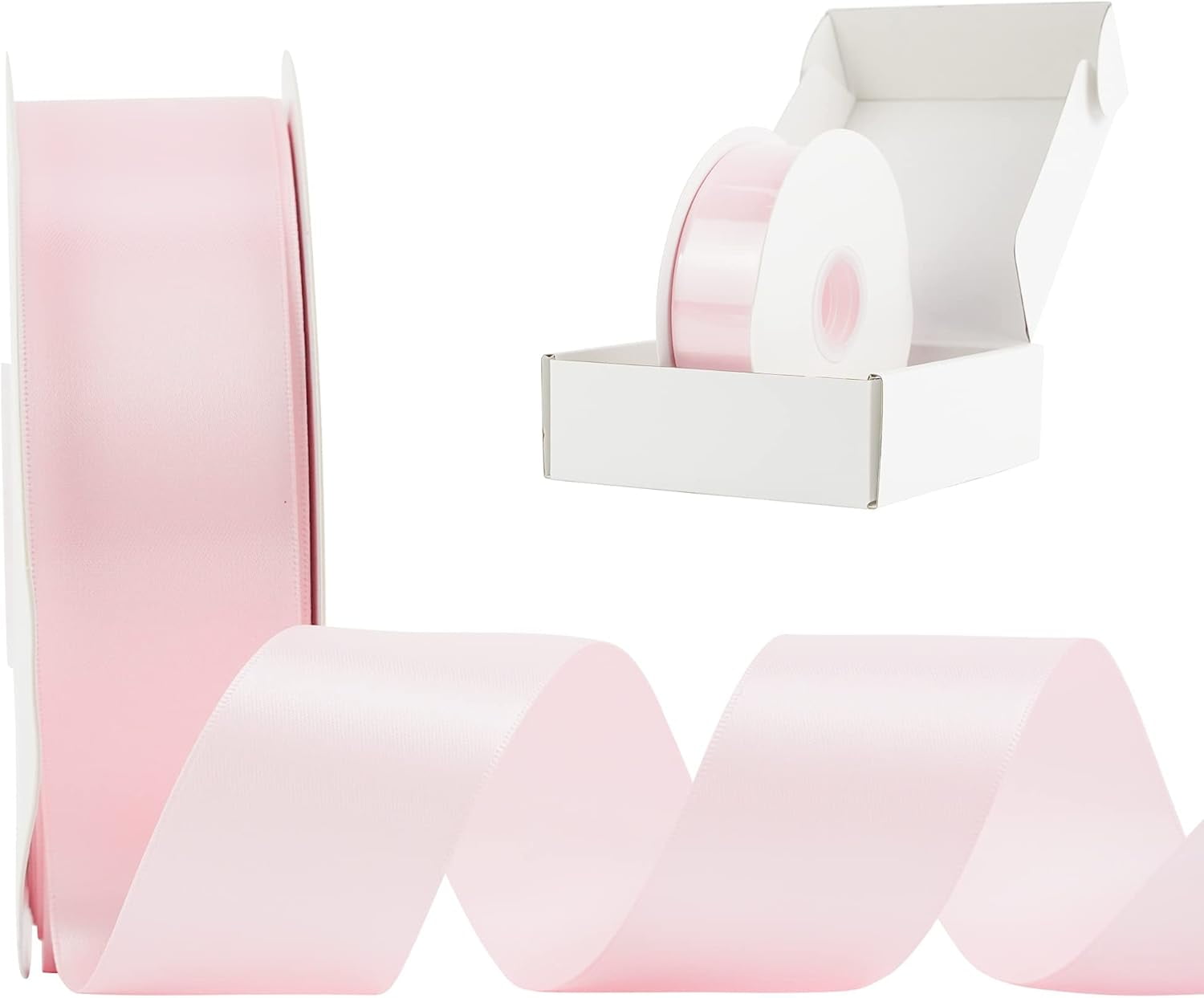 Baby Pink Ribbon Satin 1-1/2" Wide Double Face Polyester Satin Ribbons for Crafts, Thick Silk Ribbon for Gift Wrapping Hair Bows Floral Bouquet Cake Box Baby Shower Decor Party-50 Yards