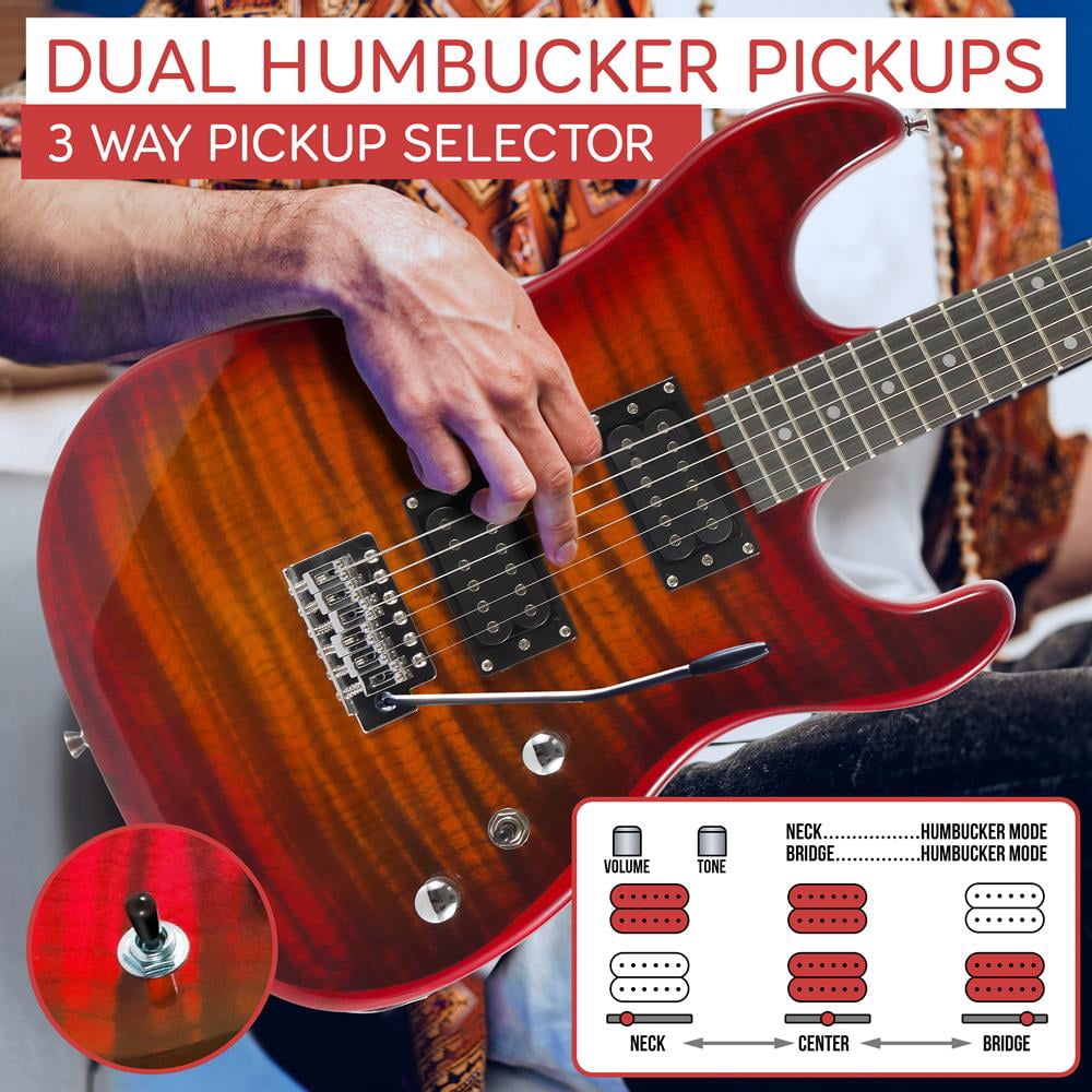 Pyle Beginner Electric Guitar Kit with Amp - Starter Kit Full Size 39" Instrument Package with Humbucker Pickups.