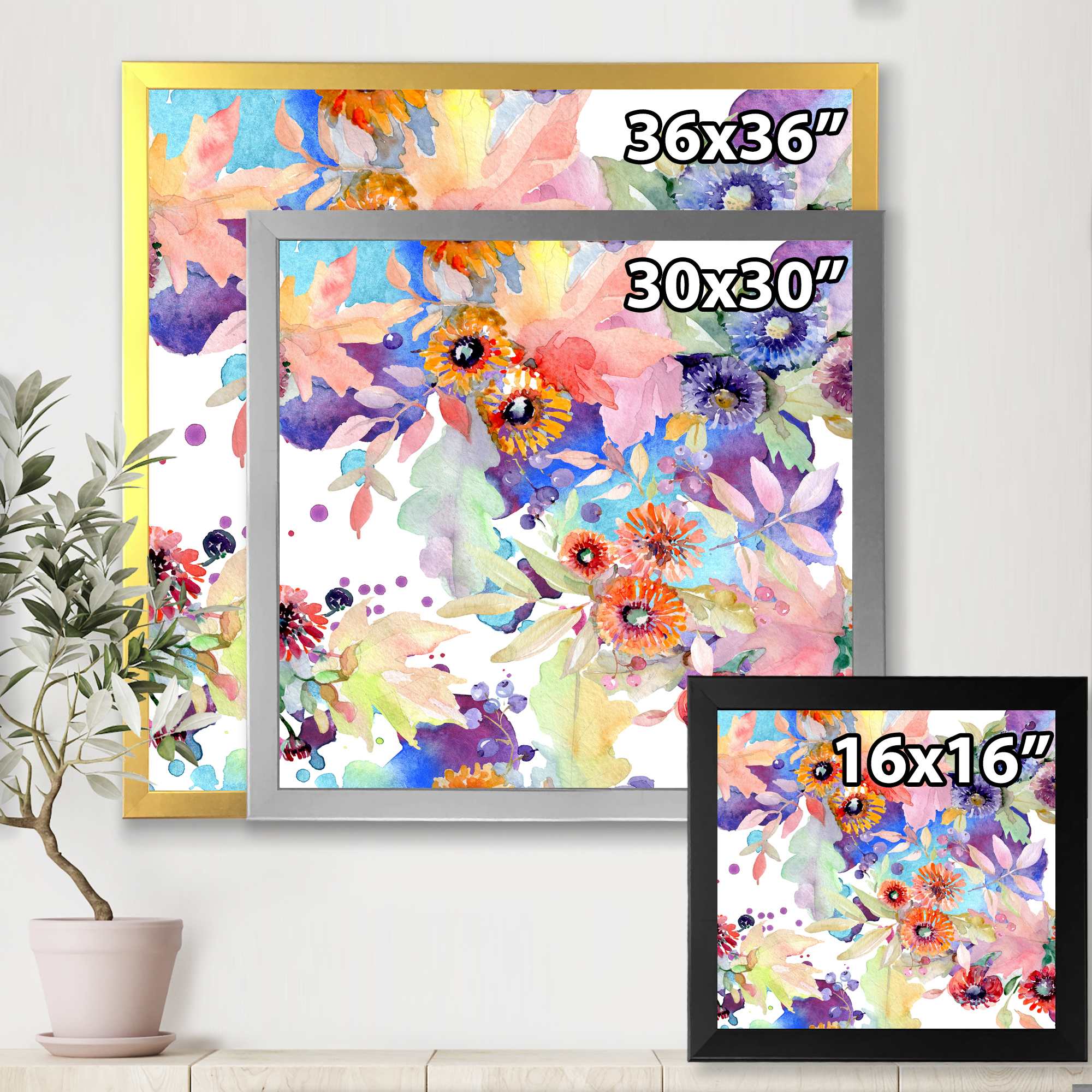 Designart 'Abstract Bouquet Floral Botanical Flowers' Modern Framed Art Print