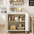 thumbnail image 2 of Rattan Storage Cabinet, Wooden Sideboard Buffet Cabinet with Doors and Shelves, Small Console Cabinet with Storage, Boho Accent Cabinet for Entryway, Living Room, Dining Room, Natural, 2 of 7