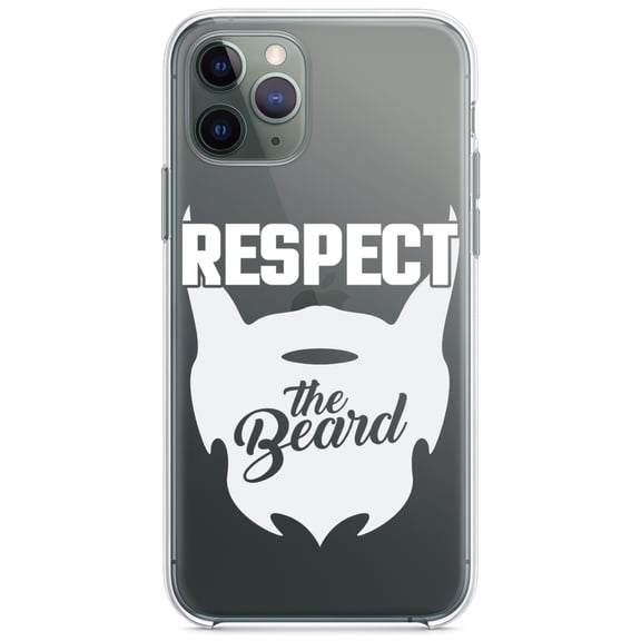 DistinctInk Clear Shockproof Hybrid Case for iPhone 13 (6.1" Screen) - TPU Bumper Acrylic Back Tempered Glass Screen Protector - Respect the Beard