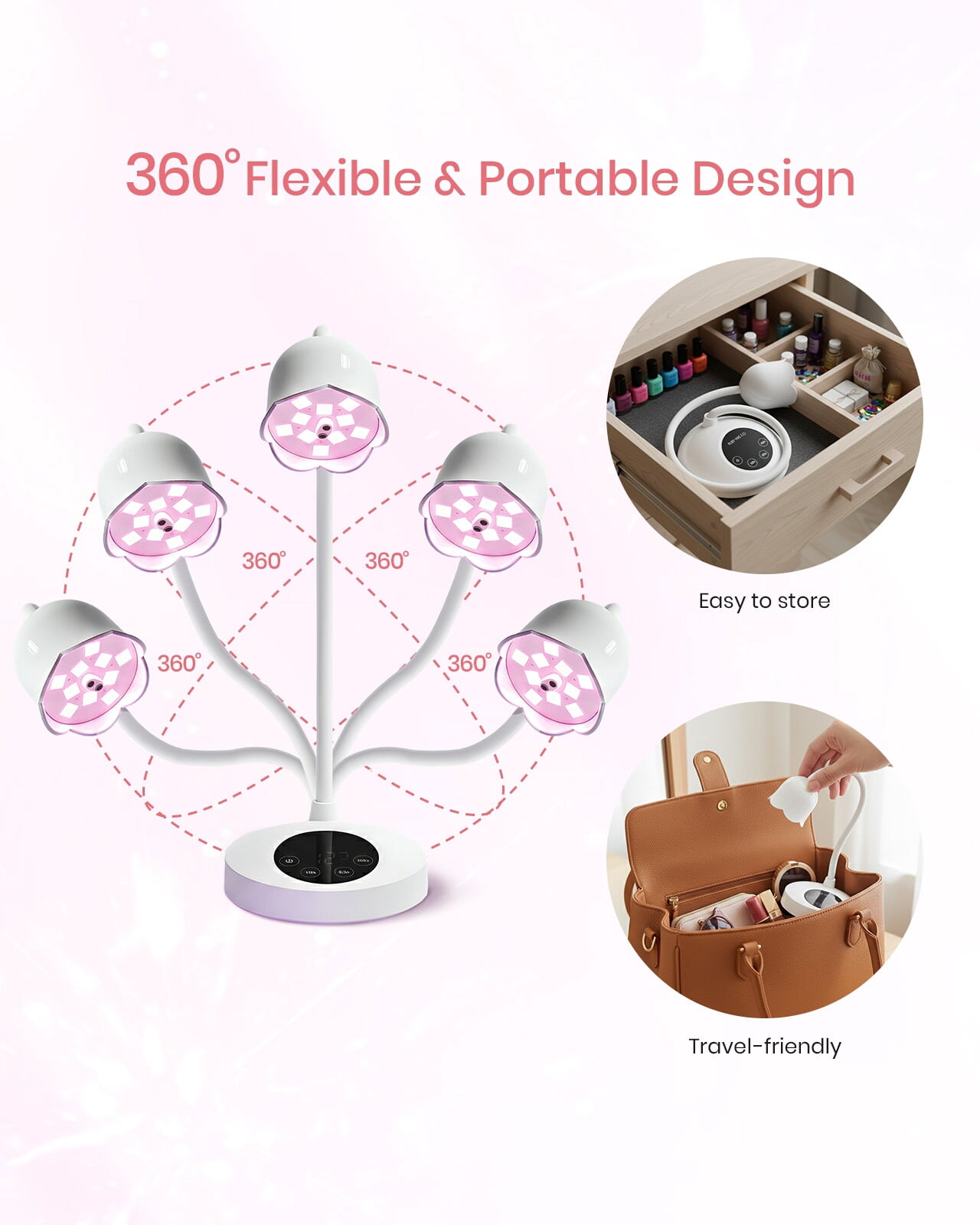 RUBY VIBE CO ShinePro UV/LED Nail Lamp, Professional Nail Curing Handheld Light, White, Rechargeable, Three Timer Modes, 5V/2A