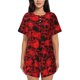 thumbnail image 1 of Fotbe Red Skulls 3 Conjunto de Pijama Estampado para Mujer, 2 Piezas, Ropa de Dormir con Camiseta de Manga Corta y Shorts Suaves-Large, 1 of 6