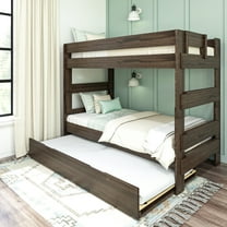 Max & Lily Solid Wood Modern Farmhouse Twin over Twin Bunk Bed with Trundle, Barnwood Brown