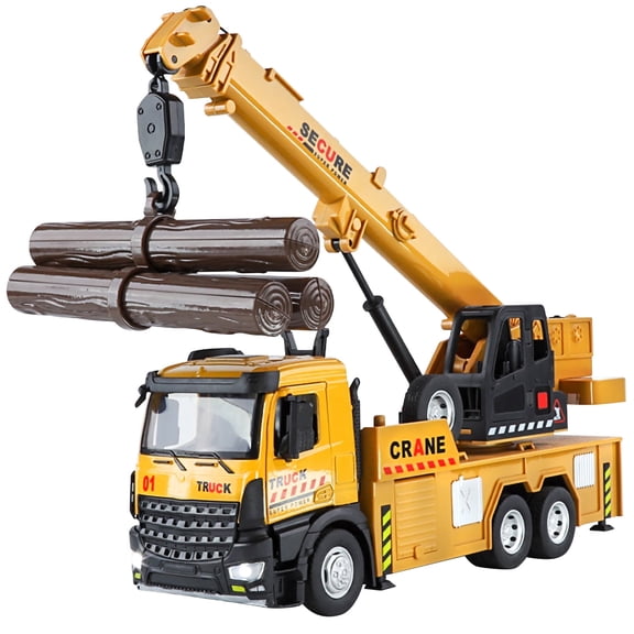 Anmyjuly Alloy crane truck toy with Sound, Lights, and Steering - Liftable Front, Opening Door, 6 Shock-absorbing Tires, Interactive Steering Wheel
