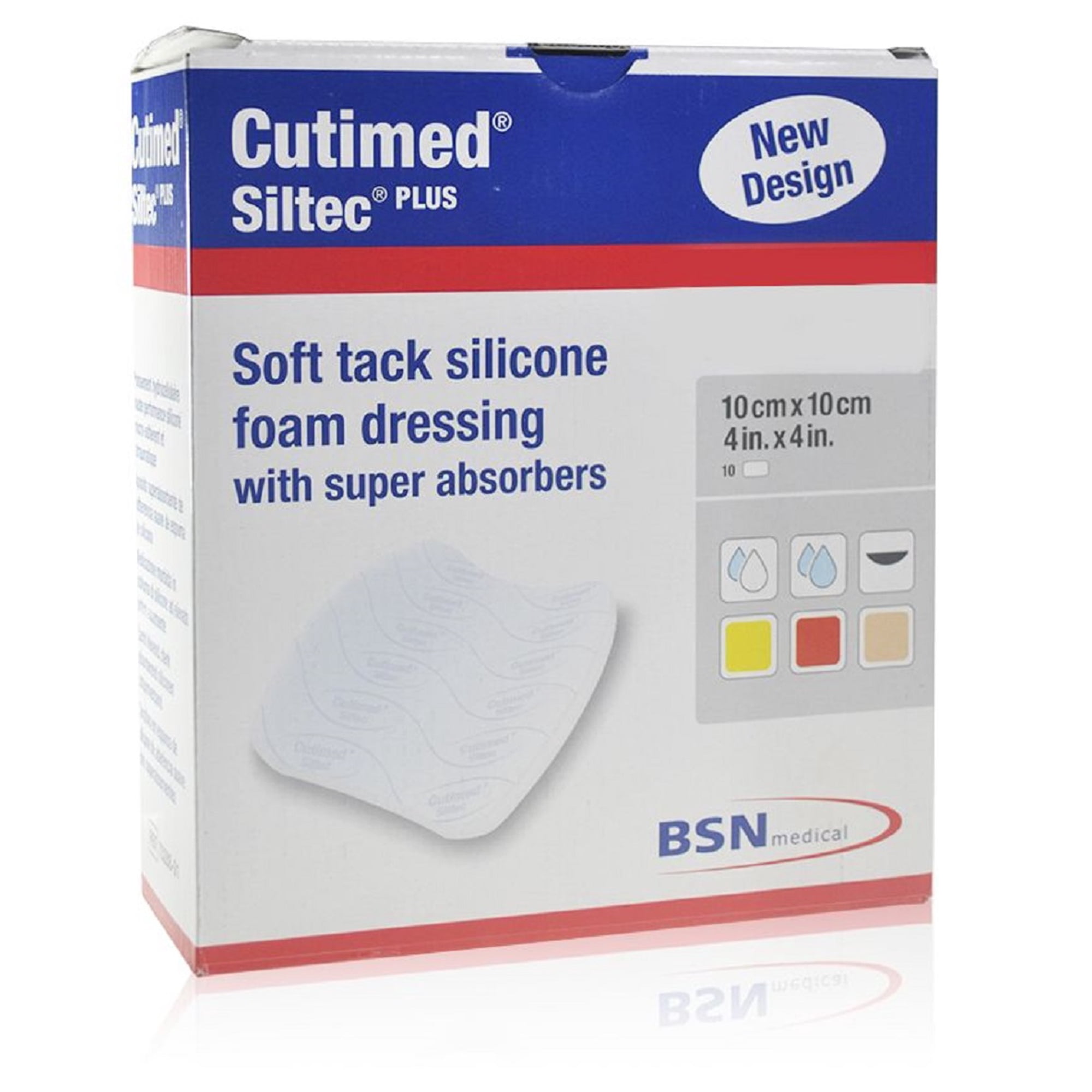 BSN Medical Cutimed Siltec Plus Foam Dressings, 10 cm x 10 cm (4 in x 4 in), Box of 10