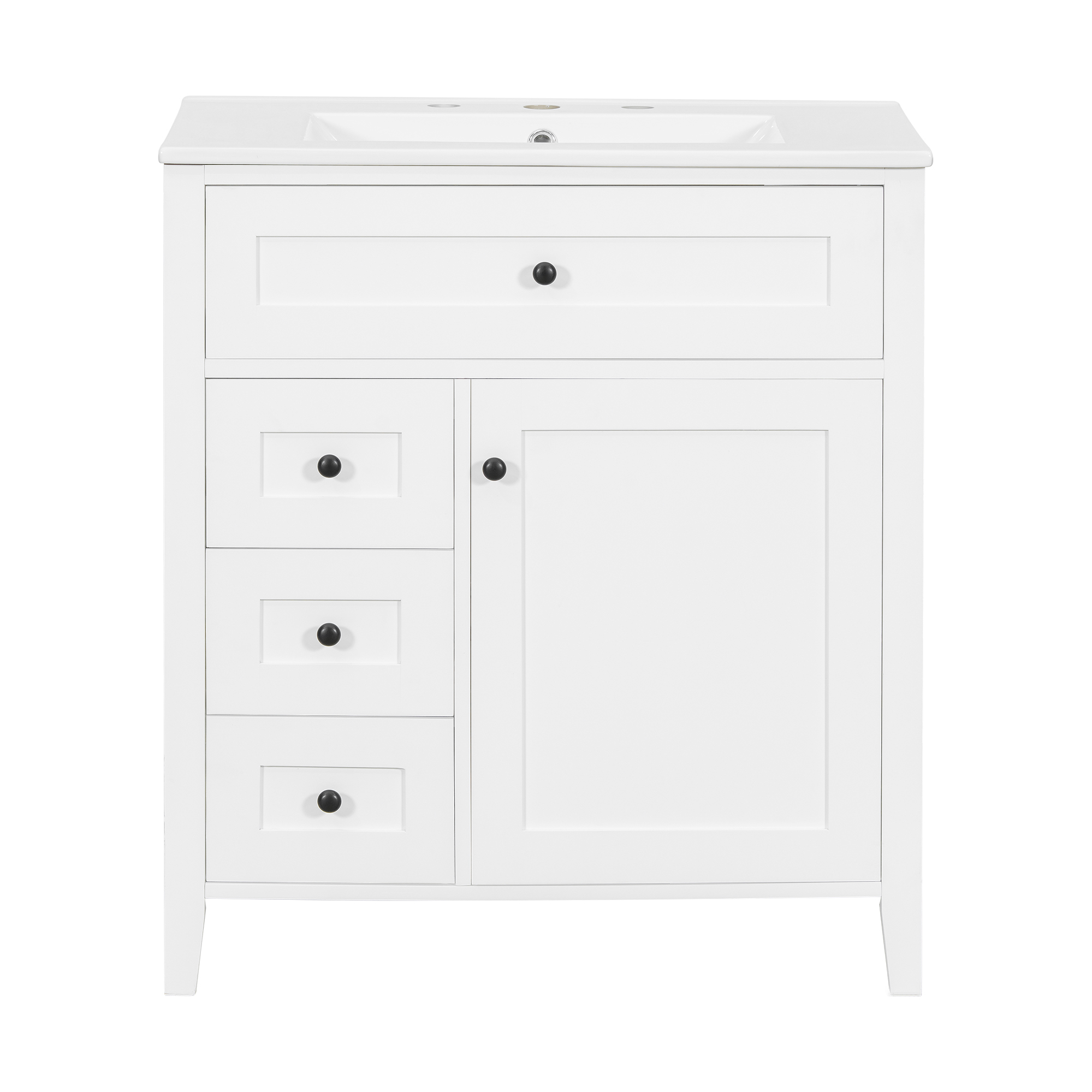 Euroco 30-Inch White Bathroom Vanity with Sink, Modern MDF and Rubberwood Cabinet with 3 Drawers and Adjustable Shelf, Freestanding Vanity for Bathroom Storage and Organization
