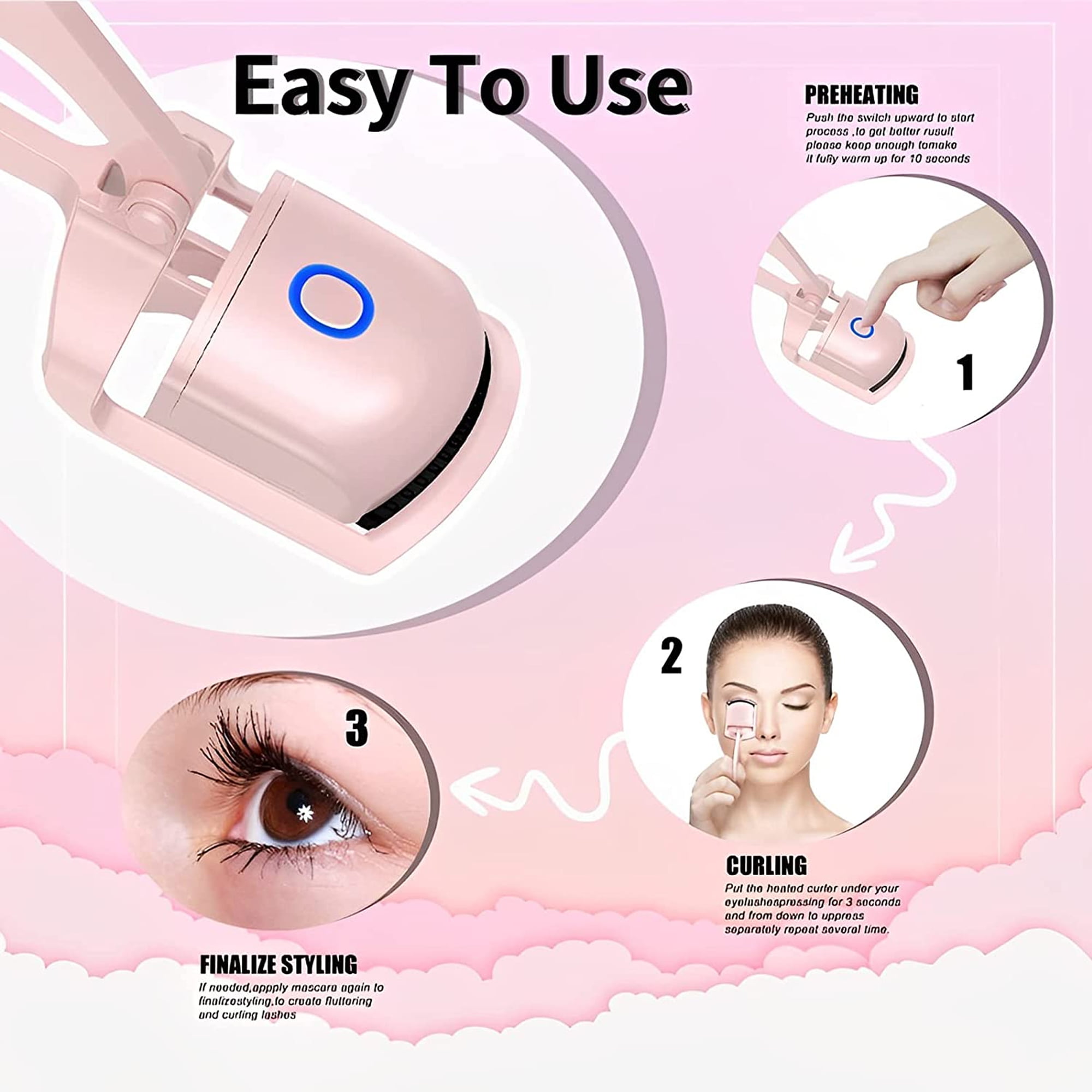  Heated Eyelash Curlers Heated Lash Curler with Comb Electric  Eyelash Curler LED Display 3 Temperature Settings for Makeup Tools USB  Rechargeable Natural Curling 24H Long Lasting for Women Gifts Pink 