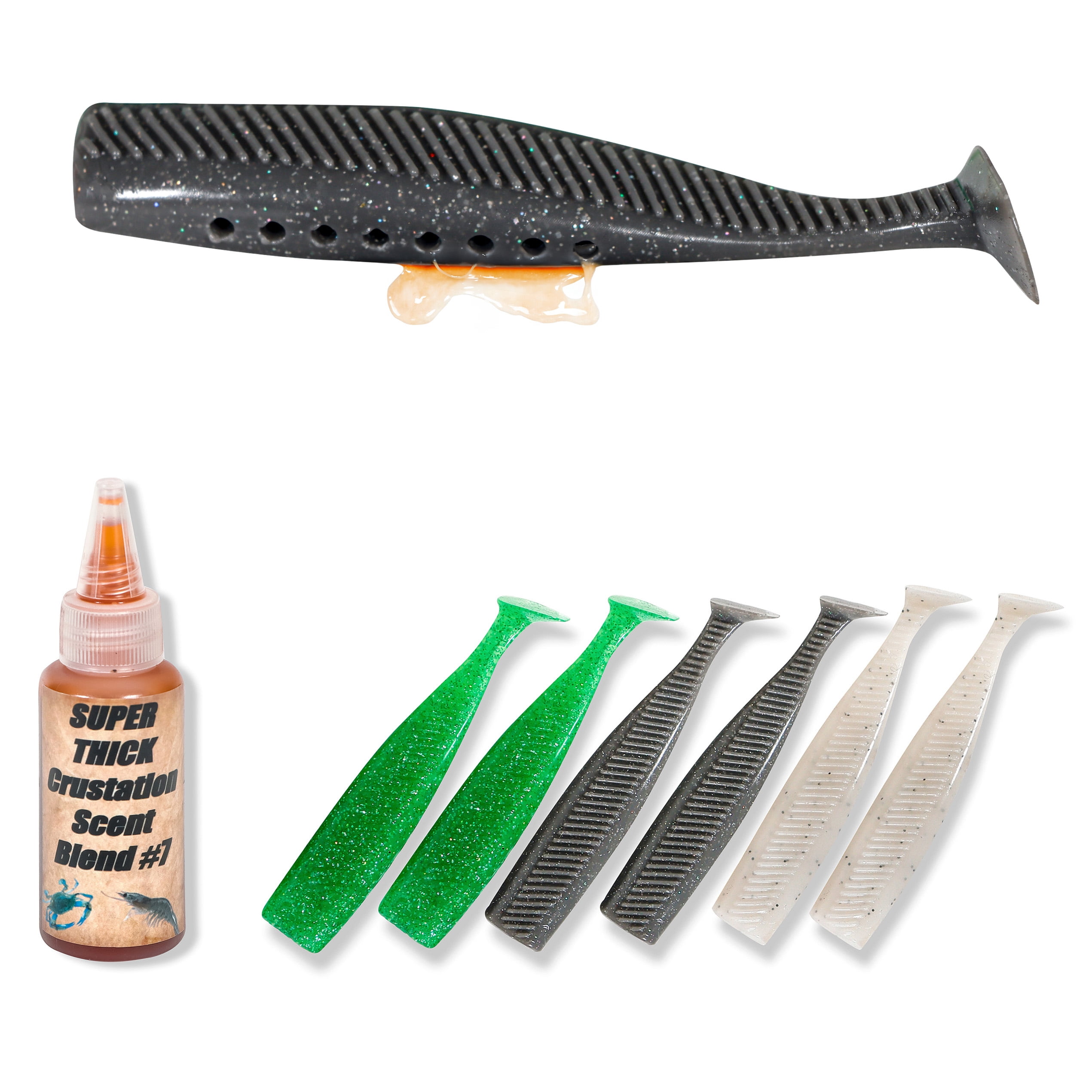 Saltwater Paddle Tail Swim Baits with Crustacean Scent Pockets - Red Drum Bait, Flounder Lures, Swimbait With Fishing Liquid Bait Attractant