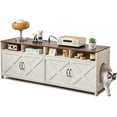 thumbnail image 7 of Double  Litter Box Enclosure with Power Outlet, Farmhouse Large Hidden Litter Box Cabinet TV Stand for 2 Cats, Antique White, 7 of 7