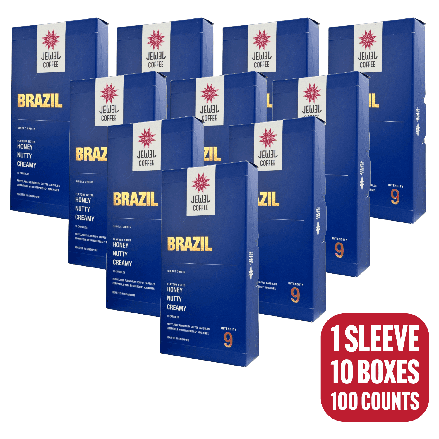 Jewel Coffee Specialty Coffee Pods, Brazil Single Origin, 100% Arabica, Medium Roast, Aluminium Recyclable Espresso, 100 Count