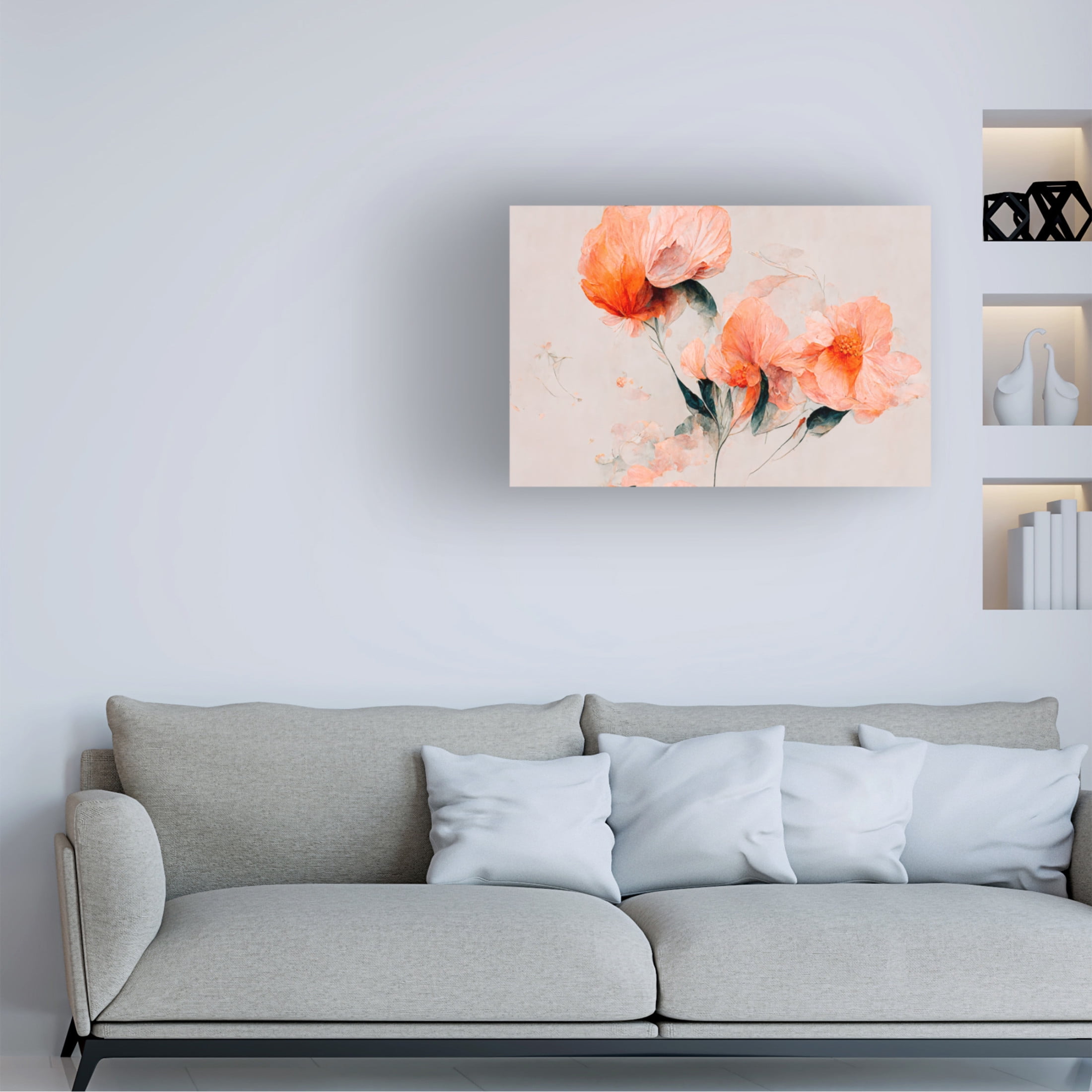 Canvas Wall Art - Treechild 'Filigree Coral Flowers' Wall Art for Living Room, Bedroom, or Office D?cor by Trademark Fine Art - 47 x 30 Inches