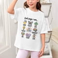 thumbnail image 2 of Girls God Says I Am Letter Graphic T-Shirt, Crew Neck Short Sleeve Casual Top, Soft Breathable Faith Inspirational Printed Tee For Little Teen Girls Daily Wear, 2 of 8