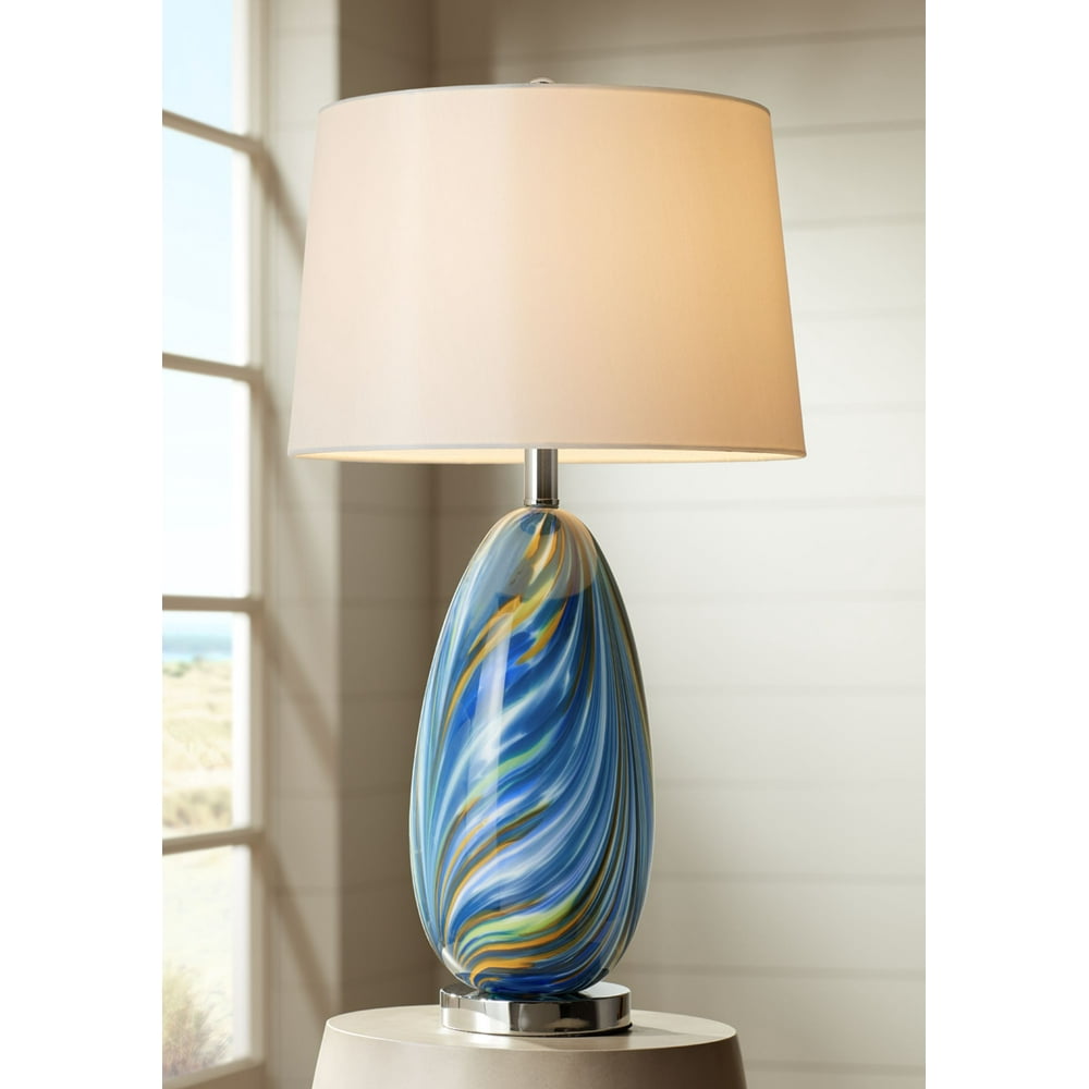 Possini Euro Design Modern Table Lamp Multi Color Blue Art Glass