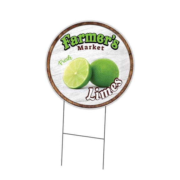 SignMission Corrugated Plastic Sign With Double Sided Image 16" Circular - Farmer's Market Limes | Coroplast Yard Sign With Stake |  Made in the USA