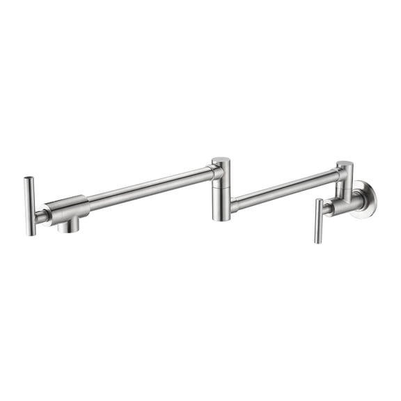 Contemporary Wall Mounted Pot Filler Kitchen Faucet – Swing Arm with Dual Joints Brushed Nickel