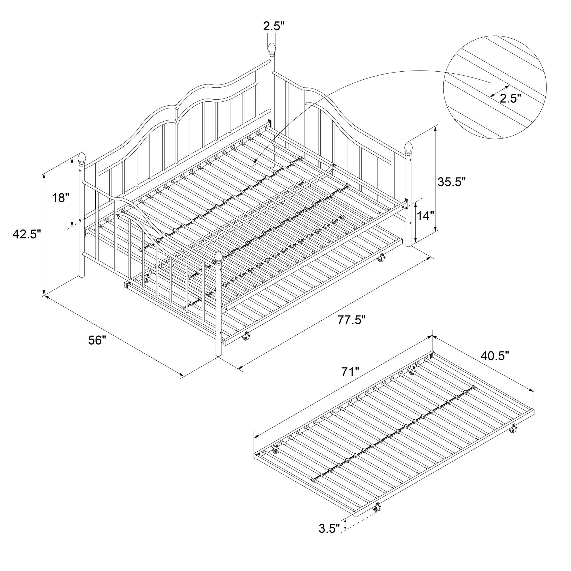 DHP Tokyo Metal Daybed and Trundle, Full/Twin, White