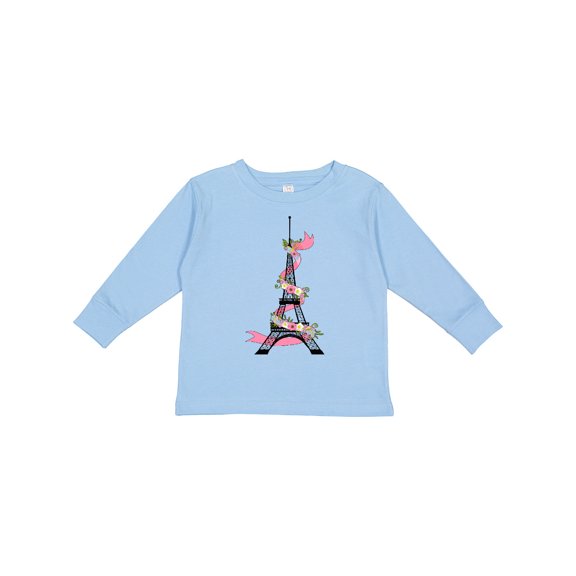 Inktastic Eiffel Tower in Paris with Flowers and Pink Banner Boys or Girls Long Sleeve Toddler T-Shirt