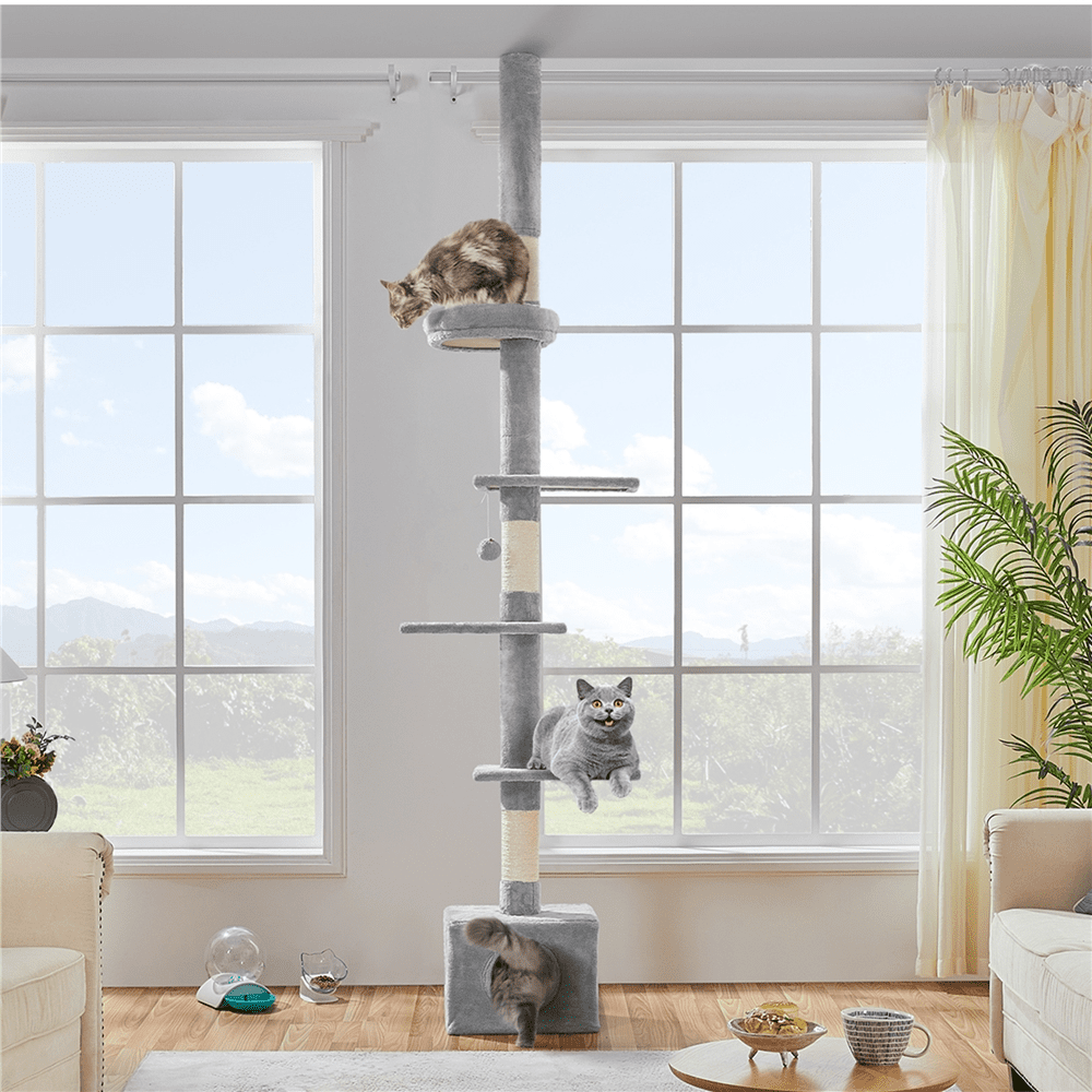 Alden Design Multilevel Floor To Ceiling Cat Tree with 4 Perches, Light Gray