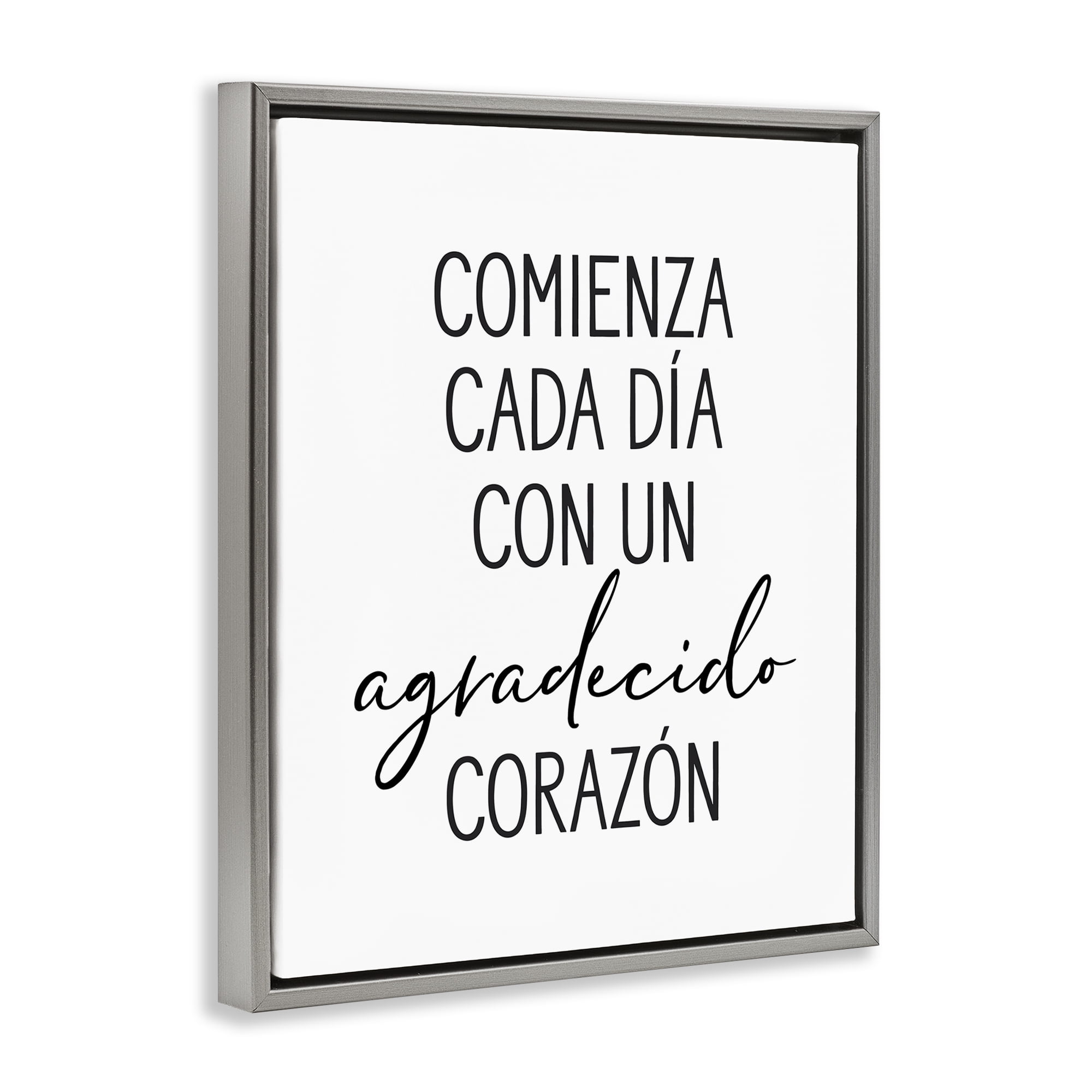 Stupell Industries Con Un Agradecido Corazón Inspirational Quotes & Sayings Painting Gray Floater Framed Art Print Wall Art, 25 x 31