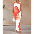 thumbnail image 3 of Women Summer Strapless Maxi Dress Bodycon Floral Long Wedding Guest Dress Formal Cocktail Dresses Orange-Red XL (Linen Casual Dresses for Women), 3 of 9