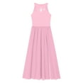thumbnail image 4 of YIZYIF Kids Girls Chiffon Lace Splice Contemporary Dance Leotard Dress Sleeveless Side Slit Lyrical Dance Long Dress A Pink 6, 4 of 6