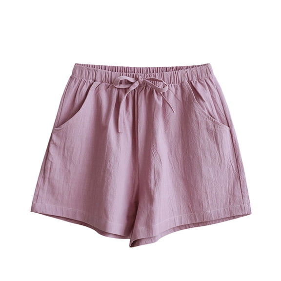 KIHOUT Women's Solid High Waisted Hemp Blend Casual Shorts Elastic Drawstring Waist Pocketed Loose Fit Summer Lounge Wear